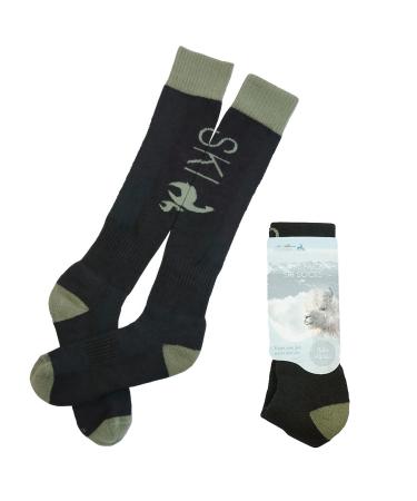 La Alpaca ski socks alpaca wool knee highs women and men warm winter thermosocks ski & snowboard socks black/olive green 36-39 black/olive green