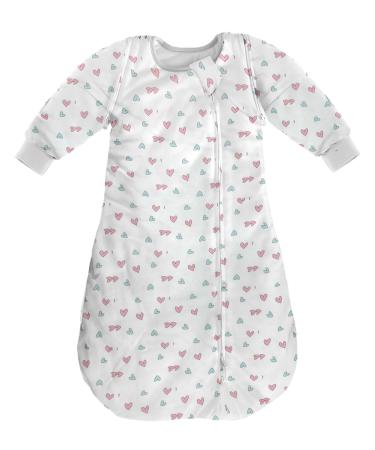 MOXTOYU Baby Sleeping Bag 100% Cotton 2.5 Tog Baby Sleep Bag Detachable Sleeves and 2-way Zipper Swaddle Blanket Baby Blanket as Baby Gift Newborn Baby Essentials Newborns 12-18M Pink Love Pink L(12-18M)