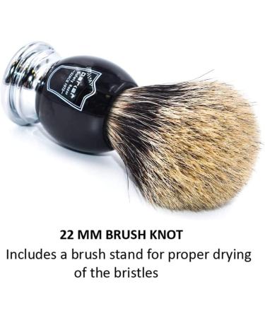 Parker Premium 3 Band Pure Badger Shaving Brush with Stand | Thick & Luxurious Lather - Gift Box | Black & Chrome Handle - Buy Online on GoSupps.com
