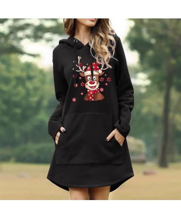 Elegant Women's Christmas Hooded Sweater Dress | Cartoon Costume Mini Dress in Black XL - Perfect for Holiday Festivities - Buy Online on GoSupps.com