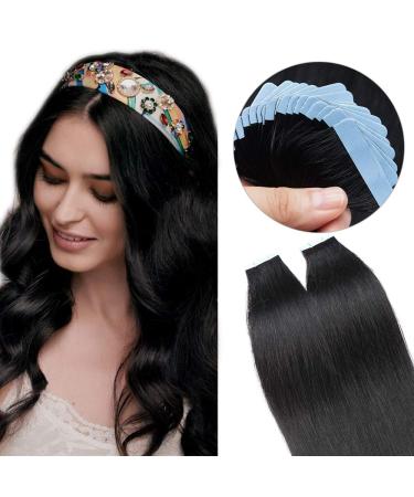 SEGO TAPE Extensions real hair hair extension adhesive tape hair parts smooth 100% remy hair 20 pieces extension +10pcs free tapes black#1 24 "(61cm) -50g