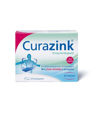 Curazink hard capsules - medicinal products for the use of a clinically secured zinc lack - high dosed with 15 mg zinc in the unique zinc -histidine complex - 1 x 20 hard capsules 20 pieces (1 Pack)