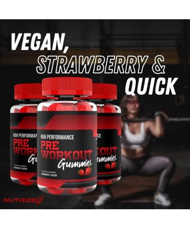 Buy Vegan Pre Workout Gummies - Strawberry Flavor - Boost Energy & Focus - 60 Count - High Performance Chewables - Buy Online on GoSupps.com