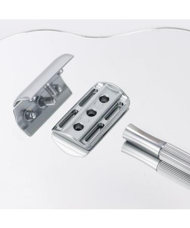 Eco-Friendly Safety Razor for Men - Zero Waste Metal Razor with 10 Blades | Chrome Silver Design - Buy Online on GoSupps.com