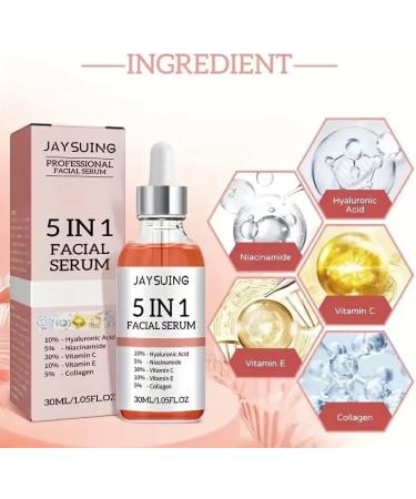 JAYSUING Collagen serum 5in1 facial treatment with hyaluronic acid collagen niacinamide vitamins C and E porereducing hydration formula suitable for all skin types nonirritating alcoholfree - Buy Online on GoSupps.com