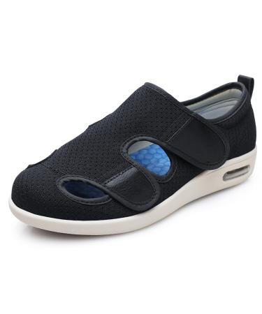 DXDUI Men's Diabetic Elderly Shoes Large Size Plus Fertilizer Widening Adjustable Foot Swelling Non-Slip Insole Air Cushion for Feet Pregnant Doctors Drivers Black 42 42 Black