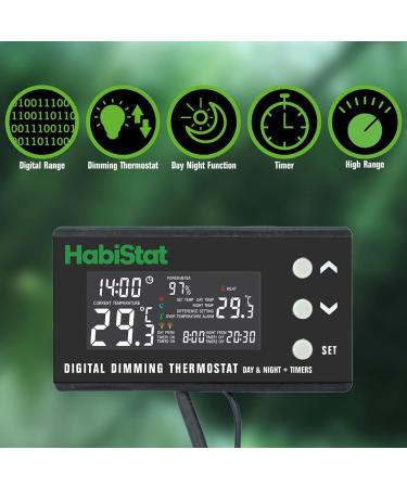 Habistat - Digital Dimming Thermostat - Day And Night Timer - Waterproof - 3 Metre Long Sensor - Adjustable Alarm - Perfect For Reptile Encourages - 600 Watt - Buy Online on GoSupps.com
