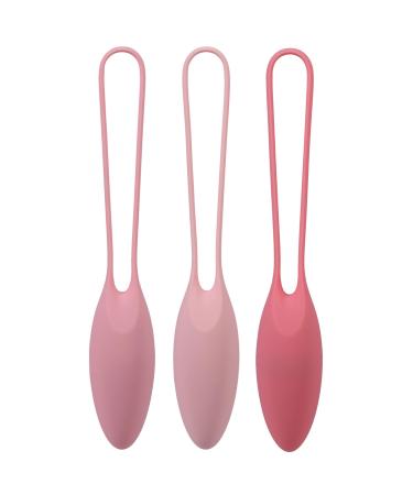 Doc Johnson Kegel Trainer Set in A Bag - Three Silicone Kegel Trainers in Varying Weights for Gradual Training: 45 55 and 65 Grams Pink