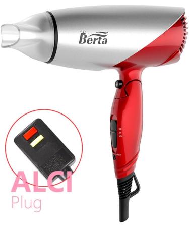 Berta 1875W Folding Hair Dryer - Dual Voltage Travel Blow Dryer with Negative Ions 2 Heat & Speed Settings - Red - Buy Online on GoSupps.com