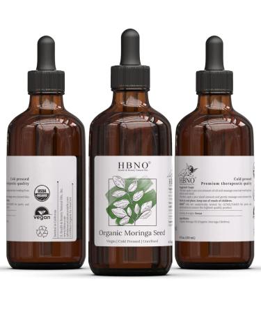 HBNO Pure Organic Moringa Oil for Hair 4 oz - USDA Certified, Premium Grade for Aromatherapy & Glowing Skin - 100% Pure & Organic Nutrients - Buy Online on GoSupps.com