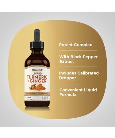 Piping Rock Turmeric and Ginger Liquid Drops | 2 Fl Oz | Tincture Supplement with Black Pepper Extract | Vegan Non-GMO Gluten Free - Buy Online on GoSupps.com