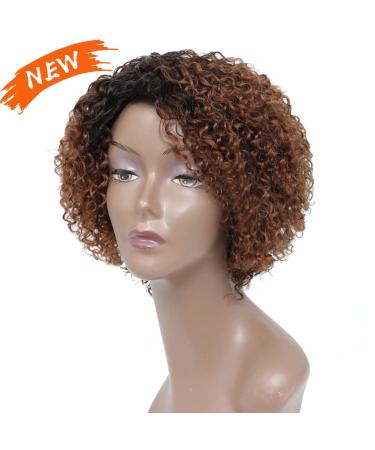 Short Ombre Kinky Curly Wig for Black Women - Glueless Human Hair Wig with Bangs - Buy Online on GoSupps.com