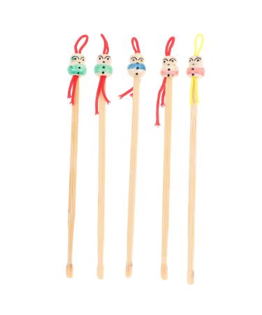 HOLIDYOYO 5pcs Bamboo Ear Cleaning Tool Cartoon Doll Head Design for Safe and Gentle Ear Wax Removal Skid Resistant for Personal and Family Use