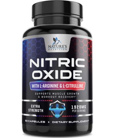 Extra Strength Nitric Oxide Supplement L Arginine 3X Strength - Citrulline Malate, AAKG, Beta Alanine - Premium Pre Workout Booster for Muscle Strength & Energy to Train Harder - 60 Veggie Capsules 60 Count (Pack of 1)