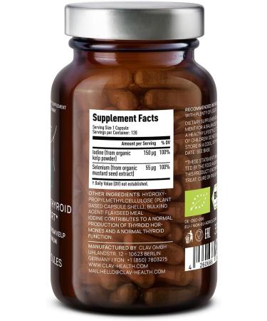 Organic Thyroid Support Supplement with Iodine from Sea Kelp Organic and Selenium from Mustard Seed Extract - 120 Capsules - Natural Thyroid Supplement for Men & Women - Vegan and Gluten Free - Buy Online on GoSupps.com