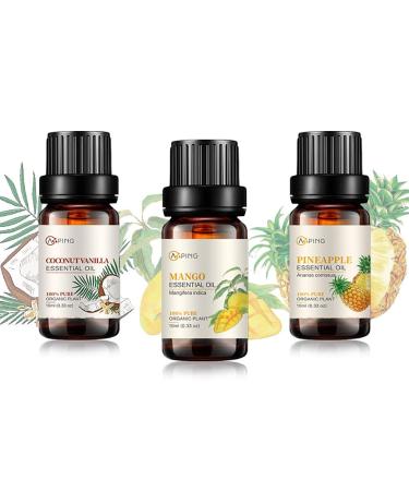 CoconutVanilla Mango Pineapple Essential Oil Set 3x10ML Organic 100% Pure Plant Oil for Diffuser Aroma Spa Massage Yoga Perfume