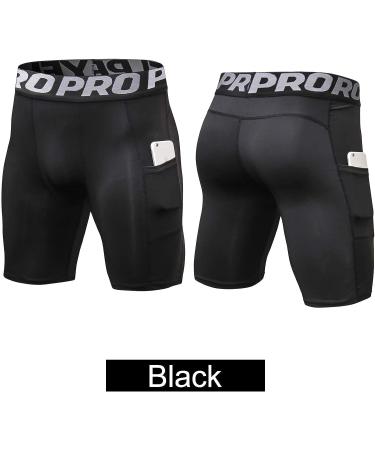 YUSHOW Men's Compression Shorts with Pocket - Quick Dry Spandex Sports Running Underwear - Black, Medium - Buy Online on GoSupps.com