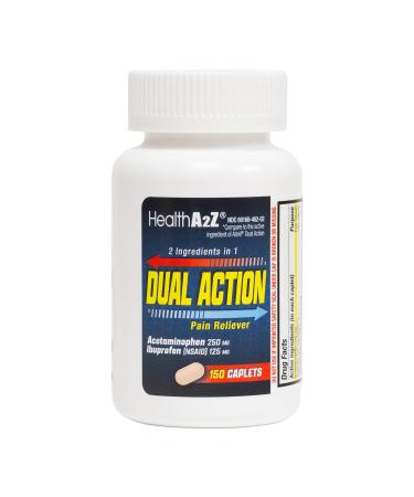 HealthA2Z Dual Action Pain Relief | Acetaminophen 250mg & Ibuprofen (NSAID) 125mg | Contains Two Medicines | Relief from Headache Fever & Backache (150 Caplets)