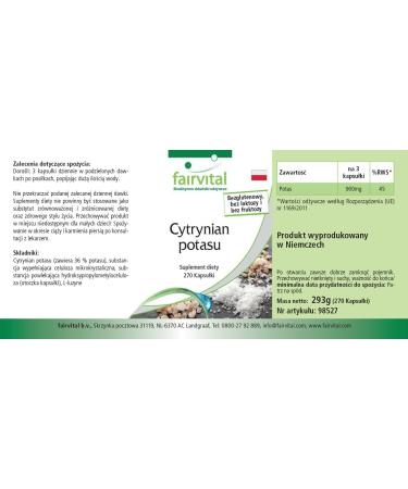 Fairvital | Citrate de Potassium - Boite pour 3 mois - Fortement dos - VEGAN - 270 g lules - Buy Online on GoSupps.com