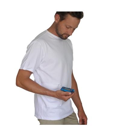 Mens Insulin Pump Camisole with Pouch Pocket-Easy Access to Infusion Site-Pockets Allow Access Inside & Outside of Shirt Medium White
