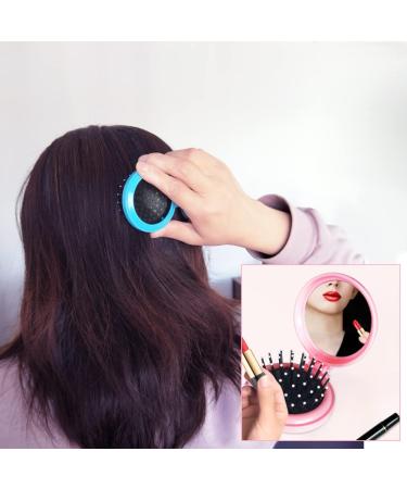 Folding Hair Brush with Mirror - Mini Compact Massage Comb for Girls and Women (Pink+White) - Buy Online on GoSupps.com