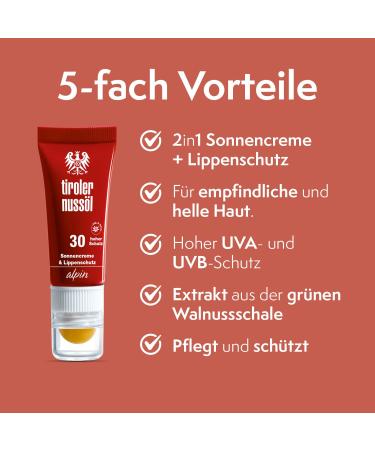 Tyrolean Nut Oil Alpine Sun Cream & Lip Balm 30/30 - Natural Sun Protection & Moisturizing Care | International Shipping Available - Buy Online on GoSupps.com