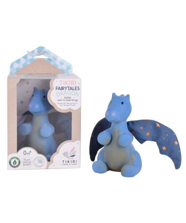 Tikiri Fairytales Midnight Dragon Natural Rubber Rattle with Crinkle Wings (Royal Blue)