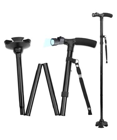 Comfkey Walking Sticks with LED Lights Folding Adjustable Lightweight Collapsible Walking Canes with Shock Absorption and 360 Rotated Base for Seniors Women Men