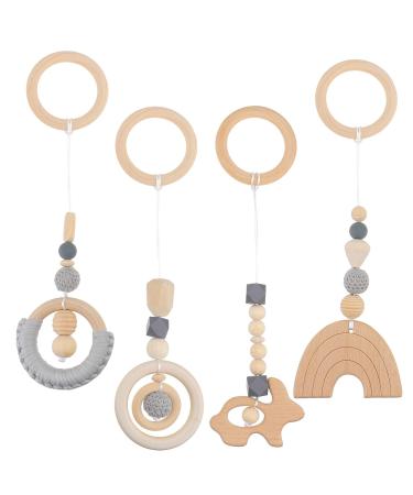 ABOOFAN 12 Pcs Baby Gym Wooden Teething Toys Set - Grey Wood Rings - 28x8cm - Baby Wood Toys - Buy Online on GoSupps.com