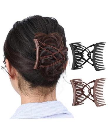 Froiny Stretchy Double Hair Comb Clips - Adjustable Elastic Hairpins for Women & Girls - 2-Pack Updo Ponytail Holders - Buy Online on GoSupps.com