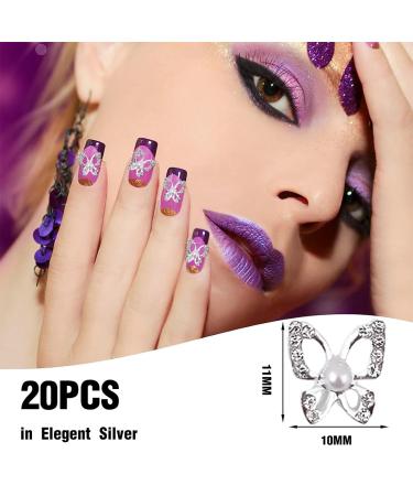 20-Piece Alloy Butterfly Nail Charms | DIY Nail Art Decorations | Silver Craft Accessories - Buy Online on GoSupps.com