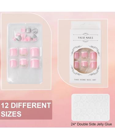 24 Pieces French False Toenails Tips Full Cover Short Fake Toe Nails Glossy Rhinestones Press on Toenails with Nail Glue Nude Glitter Stick on Toenails for Women Toenail Decorations - Buy Online on GoSupps.com