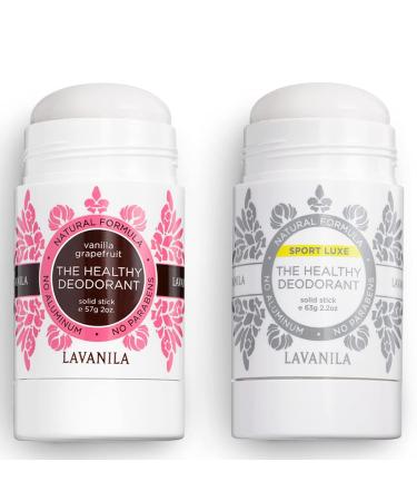 Lavanila Aluminum Free Natural Deodorant for Girls Vanilla Grapefruit + Sport Luxe (2oz Each) - The Healthy Deodorant - Solid Stick Vegan - Buy Online on GoSupps.com
