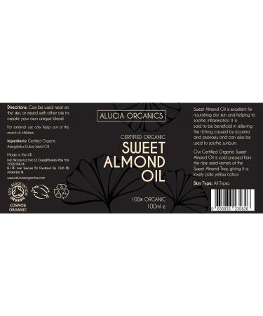 Alucia Organics 100% Pure Sweet Almond Oil - Cold-Pressed Vegan & Certified Organic - Perfect for Face Body & Hair (100ml) - Buy Online on GoSupps.com