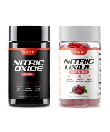 Snap Supplements Nitric Oxide Booster + Nitric Oxide Beet Root Gummies Bundle 90 Vegetarian Capsules + 60 Peach Gummies