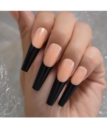 Black Lace French Artificial Nails - Extra Long Coffin Shiny Acrylic U-Shaped Tips - 24-Piece Party Set for Women - Buy Online on GoSupps.com