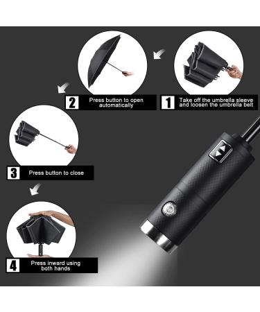 Lejorain Folding Reverse LED Umbrella - Black - Windproof & Reflective - Buy Online on GoSupps.com