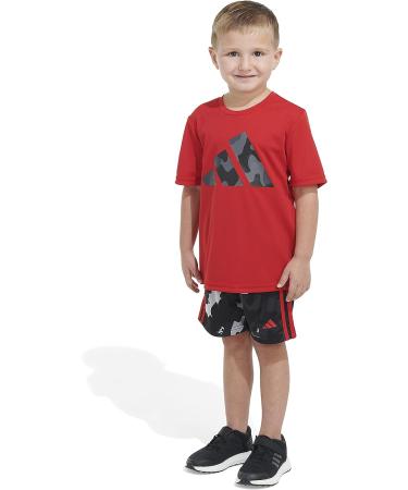 adidas Boys Short Sleeve Poly Tee & Camo Short Set 7 - Scarlet - Buy Online on GoSupps.com