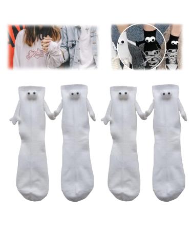 PUENBKO Couple Holding Hands Socks Mid-tube Socks Magnetic Three-dimensional Doll Socks Unisex Funny Couple Holding Hands Socks (White 2 pairs)