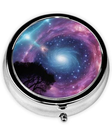 Galaxy Pattern Round Pill Box - 3 Compartment Portable Travel Medicine Organizer | Mini Decorative Pocket Vitamin Holder - Buy Online on GoSupps.com