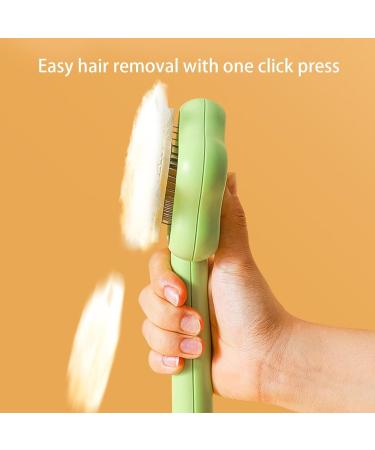 Self-Cleaning Cat Brush with Unlocking Button - Compact Fur Care Brush for Dogs Cats & Rabbits - Efficient Hair Removal in Green - Buy Online on GoSupps.com