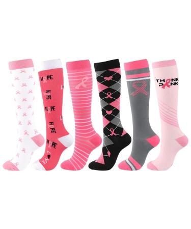 WOOAUTO women thrombosis socks for sports 6 pairs of compression socks Medical compression stockings cool colorful socks support stockings for varicose veins edema pregnancy multicolored S-M