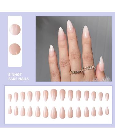 SINHOT Long Almond Nude Press on Acrylic Gradient False Nails - 24pcs | Stiletto Full Cover Glossy Design (FN0010001) - Buy Online on GoSupps.com