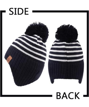 XIAOHAWANG Striped Winter Baby Beanie Hat for Boys & Girls | Toddler Kids Warm Knitted Classic Beanie 2-4 Years Navy - Buy Online on GoSupps.com