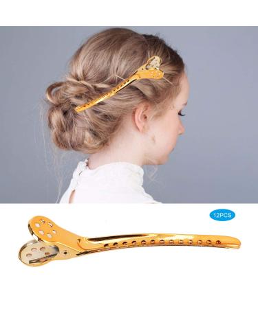 12 Steel Duck Beak Hair Clips Professional Gold Metal Styling Clips for Women & Hairdressers - Buy Online on GoSupps.com