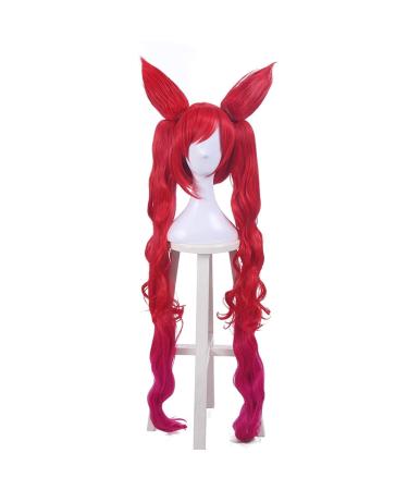 ydound anime coser game star guardian jinx cosplay wigs long red mixed pink loose shaft cosplay wig heat -resistant synthetic hair