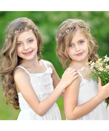 BARTOSI Boho Floral Headband - Handmade Flower Crown for Bride Wedding, Pink Hair Wreath with Ribbon - Adjustable Hair Accessories for Women and Girls - Buy Online on GoSupps.com