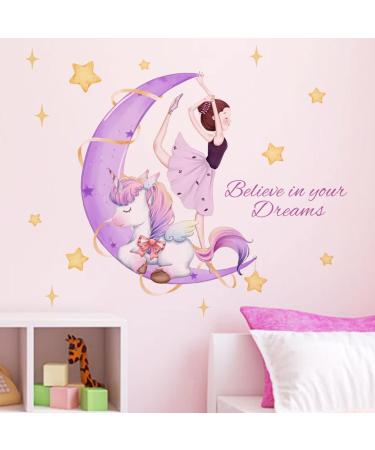 OOTSR Unicorns Girl Wall Stickers - Purple Moon Star Decals with Inspirational Quotes for Girls Nursery, Bedroom, Playroom - Removable Vinyl Wall Art - Buy Online on GoSupps.com