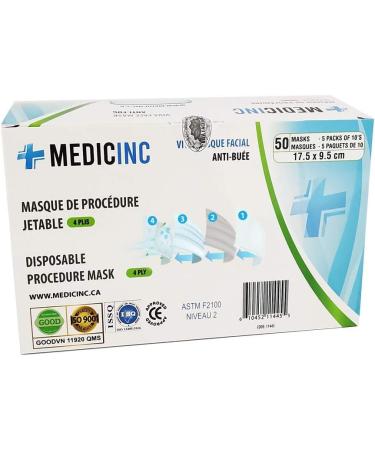 Medicinc Level-2 Disposable Procedure Face Masks - 4 Ply Face Mask Protection - 5 Packs Of 10 Units (50pcs) - Buy Online on GoSupps.com