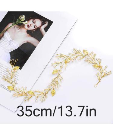 Handcess Gold Pearl Wedding Hair Vines | Elegant Bride & Bridesmaid Headpieces with Leaves & Strass - Buy Online on GoSupps.com